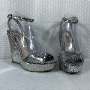 Prada Silver Sequin Platform Wedges – Prada  – Size 38.5/8